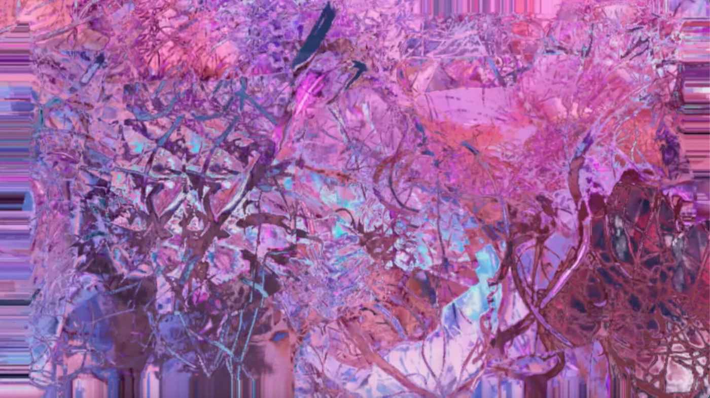 Still from Cyber Maze: dense pink and violet branching textures