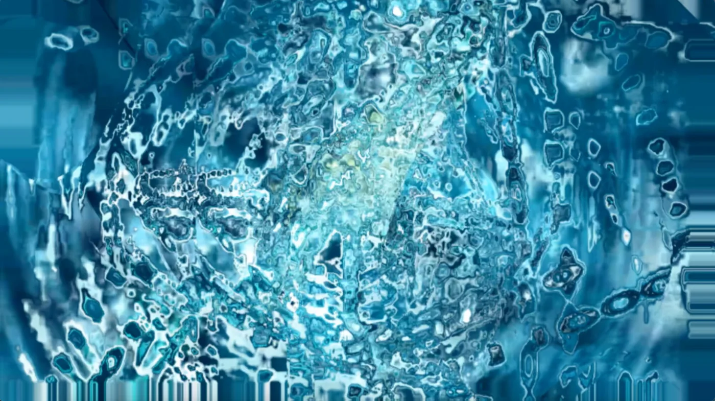 Still from Cyber Maze: a rippling blue liquid surface with bright highlights