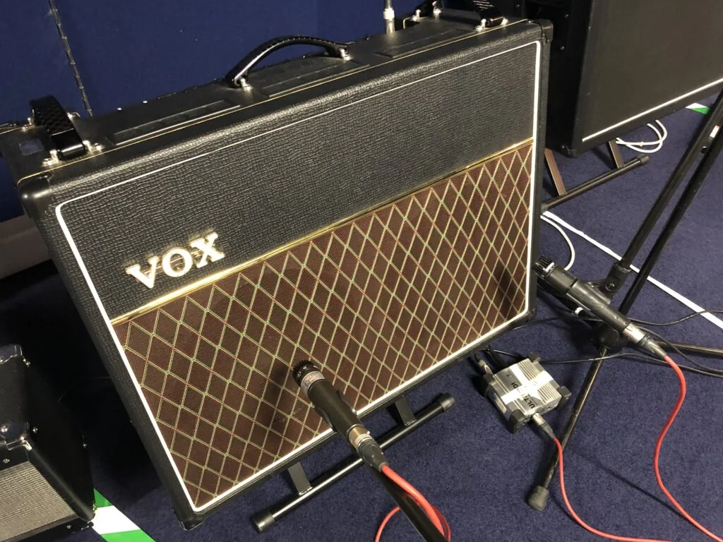 Guitar amplifier recorded with two close microphones